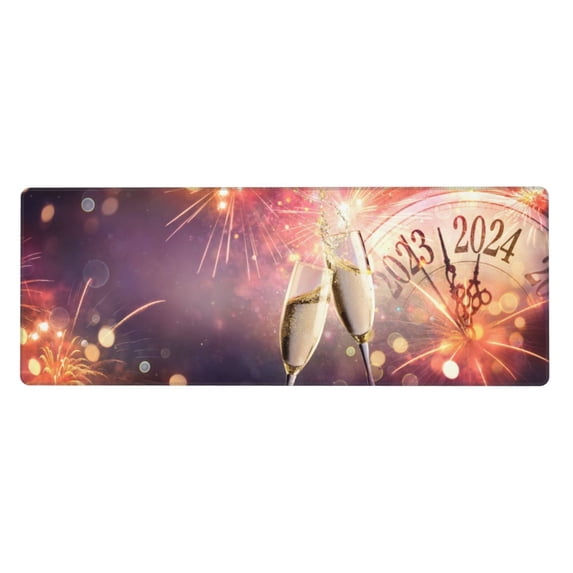 Disketp Gaming Mouse Pad 2024 New Year Pattern Large Mouse Mat Long Extended Desk Pad Non-Slip Rubber Mice Pads Stitched Edges Thin Pad (11.8x31.5 Inch)