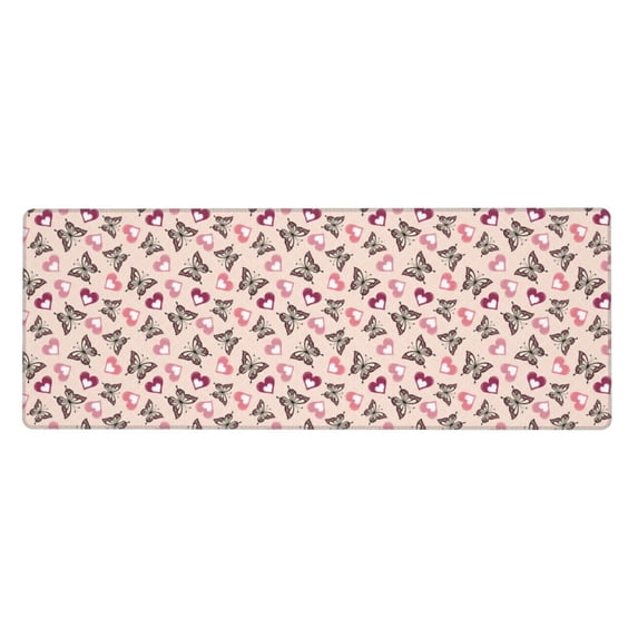 Disketp Gaming Mouse Pad Beautiful Butterflies and Hearts Pattern Large Mouse Mat Long Extended Desk Pad Non-Slip Rubber Mice Pads Stitched Edges Thin Pad (11.8x31.5 Inch)