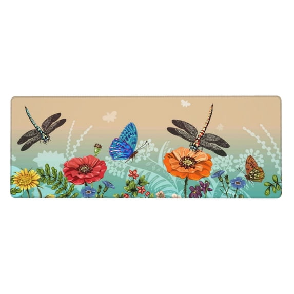 Disketp Gaming Mouse Pad Colorful Plants And Insects Pattern Large Mouse Mat Long Extended Desk Pad Non-Slip Rubber Mice Pads Stitched Edges Thin Pad (11.8x31.5 Inch)