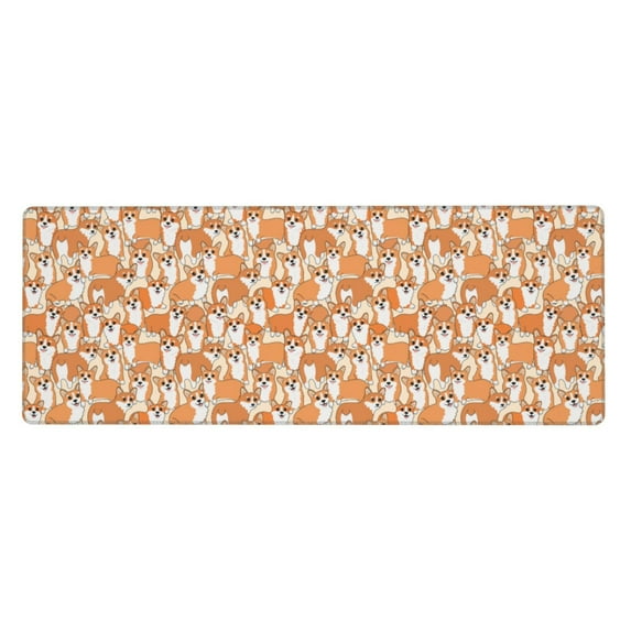 Disketp Gaming Mouse Pad Corgi Animal Pattern Large Mouse Mat Long Extended Desk Pad Non-Slip Rubber Mice Pads Stitched Edges Thin Pad (11.8x31.5 Inch)