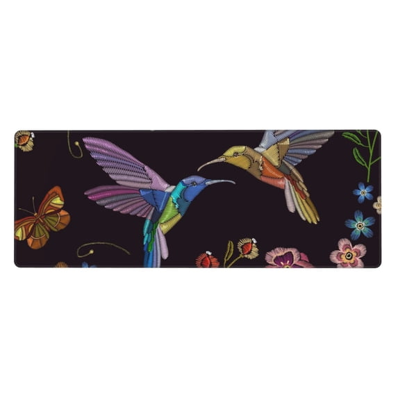 Disketp Gaming Mouse Pad Humming Bird And Tropical Flowers Pattern Large Mouse Mat Long Extended Desk Pad Non-Slip Rubber Mice Pads Stitched Edges Thin Pad (11.8x31.5 Inch)