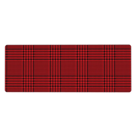 Disketp Gaming Mouse Pad Red Black Houndstooth Pattern Large Mouse Mat Long Extended Desk Pad Non-Slip Rubber Mice Pads Stitched Edges Thin Pad (11.8x31.5 Inch)