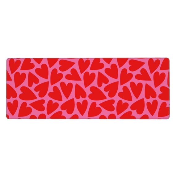 Disketp Gaming Mouse Pad Red Love Heart Pattern Large Mouse Mat Long Extended Desk Pad Non-Slip Rubber Mice Pads Stitched Edges Thin Pad (11.8x31.5 Inch)