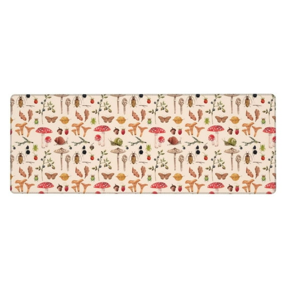 Disketp Gaming Mouse Pad Retro Autum Mushrooms Pattern Large Mouse Mat Long Extended Desk Pad Non-Slip Rubber Mice Pads Stitched Edges Thin Pad (11.8x31.5 Inch)