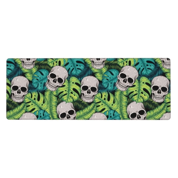 Disketp Gaming Mouse Pad Skull And Palm Leaves Pattern Large Mouse Mat Long Extended Desk Pad Non-Slip Rubber Mice Pads Stitched Edges Thin Pad (11.8x31.5 Inch)