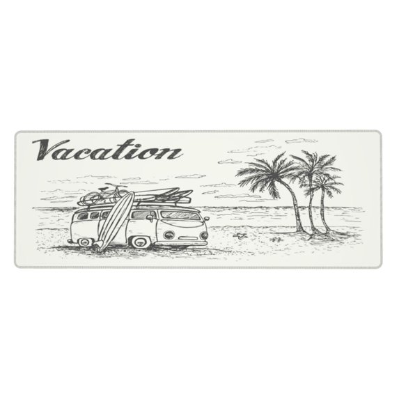 Disketp Gaming Mouse Pad Summer Vacation Scene With Camping Van Pattern Large Mouse Mat Long Extended Desk Pad Non-Slip Rubber Mice Pads Stitched Edges Thin Pad (11.8x31.5 Inch)