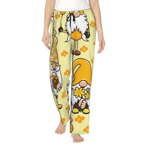 Disketp Garden Honeybee Gnomes Print Women'S Comfy Pajama Pants Casual Drawstring Palazzo Lounge Wide Leg Pants