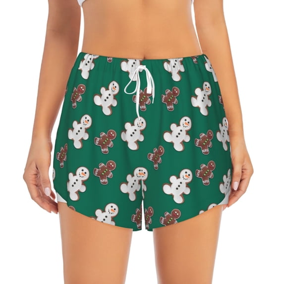 Disketp Gingerbread Snowman Cookies Print Women's Shorts Workout Shorts for Athletic Gym Running Shorts with Phone Pockets Large