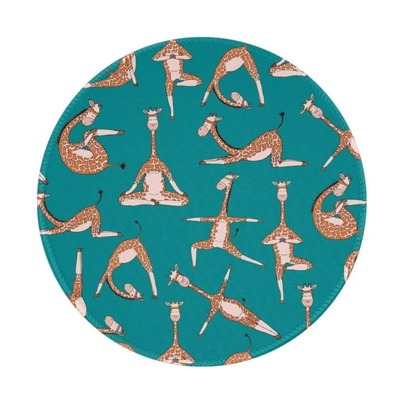 Disketp Giraffes Doing Various Yoga Small Mouse Pad 7.9x7.9 Inches,Washable Round Mousepad For Office Laptop Computer,Non-Slip Rubber Base Mouse Pads For Wireless Mouse