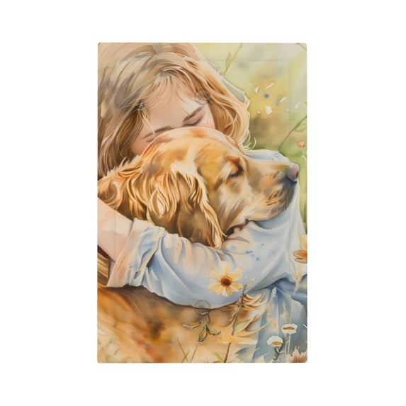 Disketp Girl Hugging Dog Flowers Decorative Light Switch or Outlet Wall Plate with Safety Cover-Style V