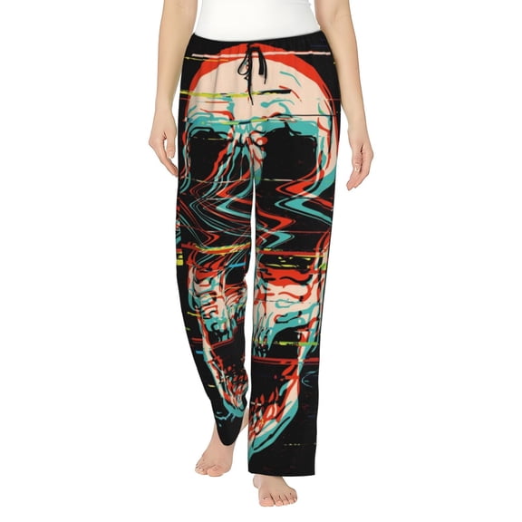 Disketp Glitch Screaming Skull Print Women'S Comfy Pajama Pants Casual Drawstring Palazzo Lounge Wide Leg Pants