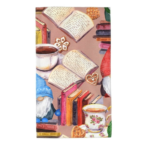 Disketp Gnomes Books Tea Cups Print Bathroom Towels,Cotton Towel,Soft Towels For Kitchen And Bath