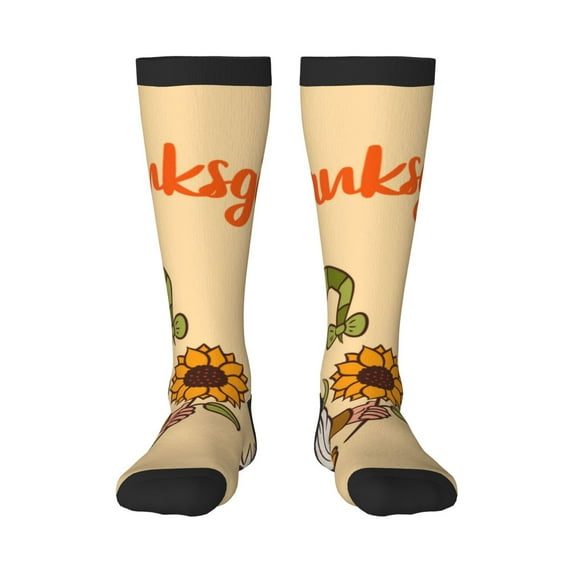 Disketp Gnomes Happy Thanksgiving Print Unisex Contrast Color Stockings Lightweight Breathable Ventilation Ankle Contrast Color Stockings, Contrast Color Stockings for Daily