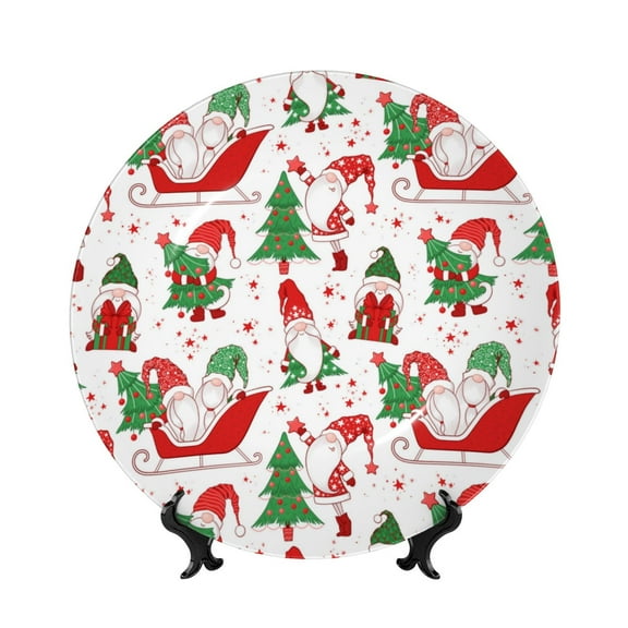 Disketp Gnomes Merry Christmas Ceramic Plate Dinner Plates Bone China Decorative Plates Art Ceramic Ornaments for Wall Hanging Decoration -6in