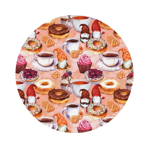 Disketp Gnomes With Coffee Funny Coasters,6 Pcs Leather Coasters with Holder, Perfect Housewarming Hostess Gifts,Protect Furniture from Water Marks Scratch and Damage,Round Shape