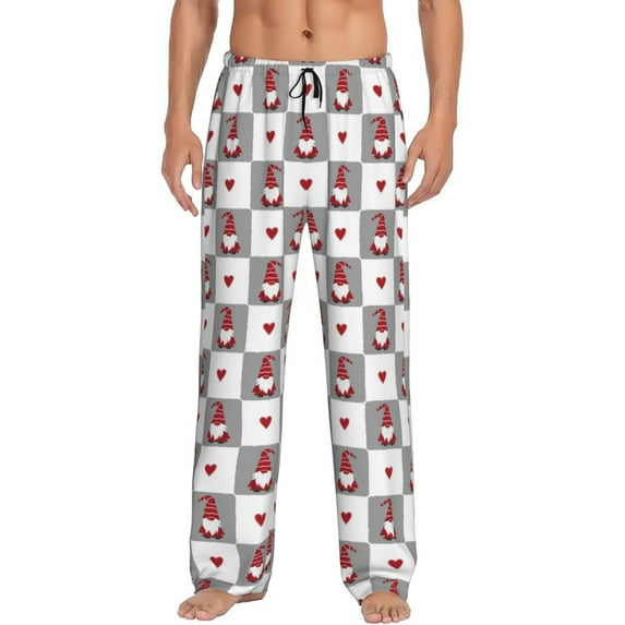 Disketp Gnomes and Hearts Men's Pajama Pants - Ultra Soft Fleece Sleep and Lounge Pants (Size: S-XXL)