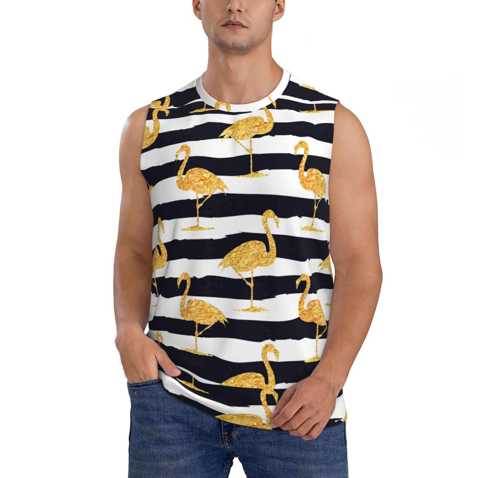 Disketp Gold Flamingo Sleeveless Tshirts For Men, Muscle Shirts For Men ...