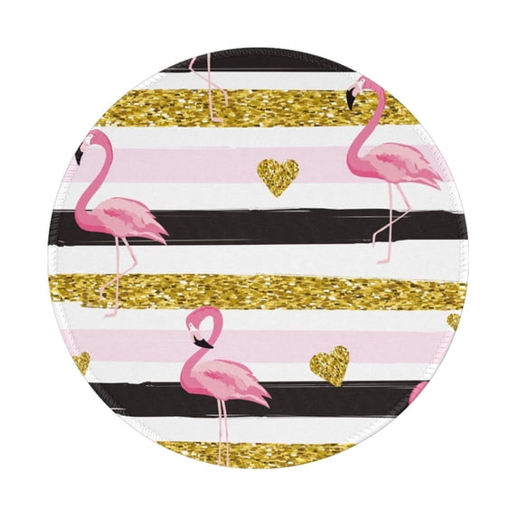 Disketp Gold Glittering Hearts And Flamingos Small Mouse Pad 7.9x7.9 Inches,Washable Round Mousepad For Office Laptop Computer,Non-Slip Rubber Base Mouse Pads For Wireless Mouse