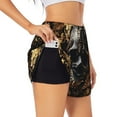 thumbnail image 1 of Disketp Gold Pattern Black Skull Print Women's Shorts Workout Shorts for Athletic Gym Running Shorts with Phone Pockets X-Large, 1 of 5