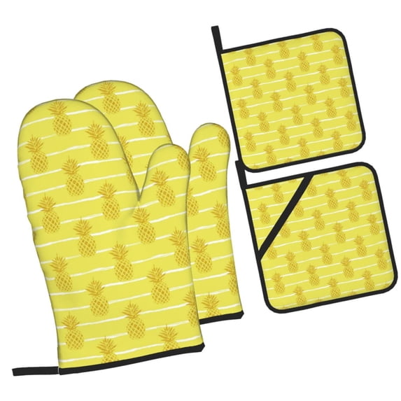 Disketp Gold Pineapple Oven Mitts and Potholders BBQ Gloves-Oven Mitts and Pot Holders Cooking Baking Grilling(4-Piece Set)