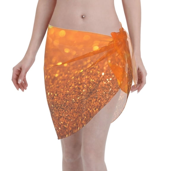 Disketp Golden Giltter Women Swimsuit Cover Up Short Chiffon Summer Beach Sarong Bikini Wrap Skirt Bathing Suit