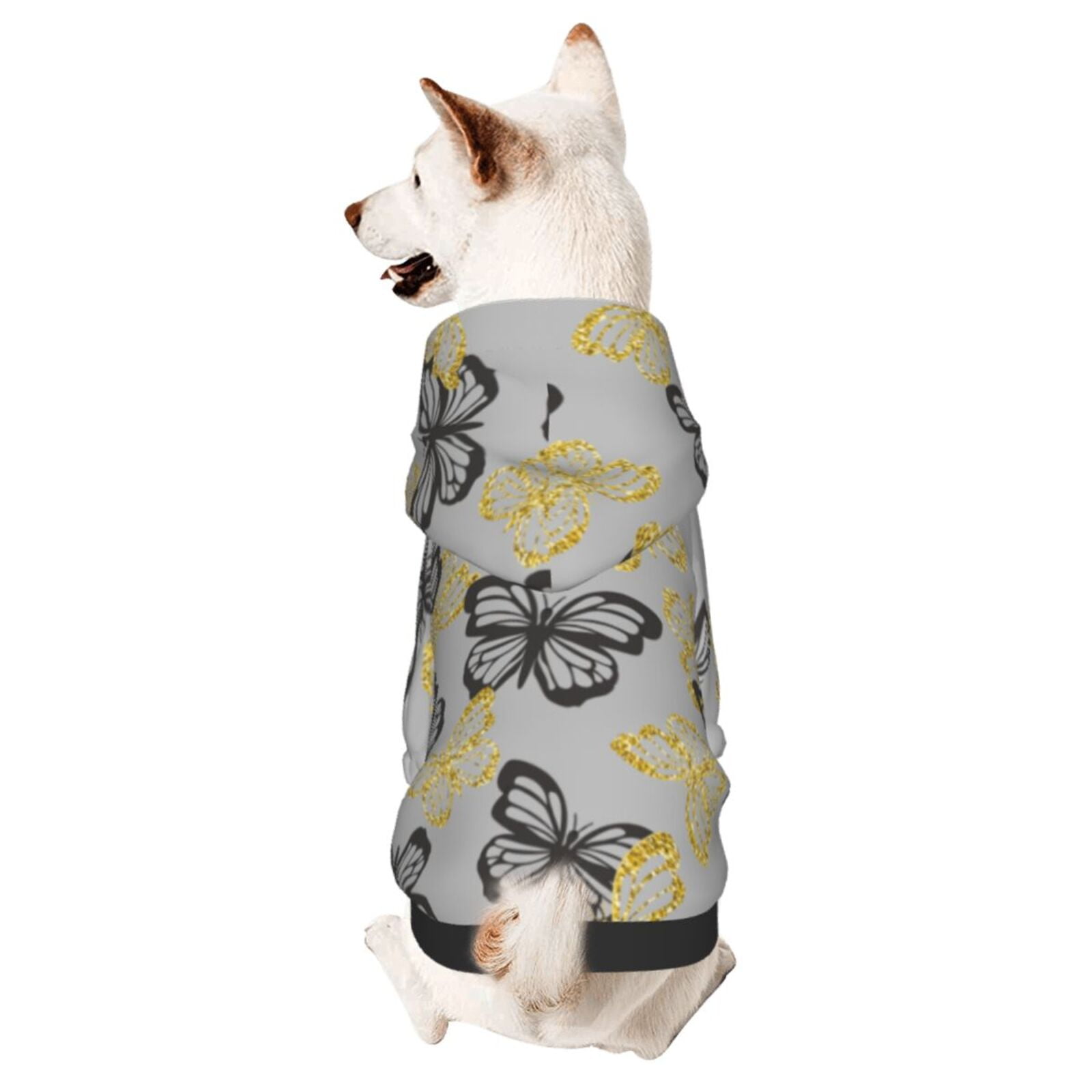 Disketp Golden Glitter Butterflies Dog Hoodie Dog Clothes with Hat, Pet