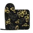 thumbnail image 1 of Disketp Golden Glitter Butterflies Oven Mitts And Potholders Bbq Gloves-Oven Mitts And Pot Holders With Recycled Infill Silicone Non-Slip Cooking Gloves For Cooking Baking Grilling, 1 of 9