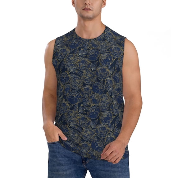 Disketp Golden Peonies Sleeveless Tshirts For Men, Muscle Shirts For Men Dry Fit Tank Top-Medium