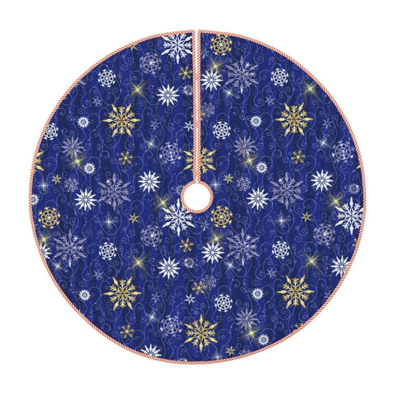 Disketp Golden Snowflakes Royal Blue Christmas Tree Skirt, Christmas Tree Decorations, Christmas Decor, Tree Mat Decoration(30-48IN)-30"