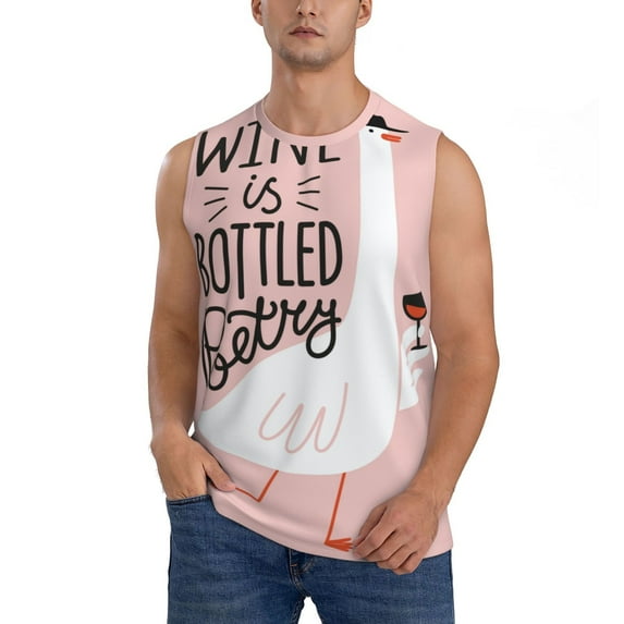 Disketp Goose Holding Wineglass With Red Wine Sleeveless Tshirts For Men, Muscle Shirts For Men Dry Fit Tank Top-X-Large