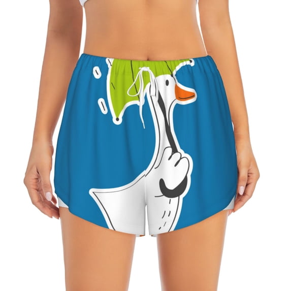Disketp Goose Holding an Umbrella Print Women's Shorts Workout Shorts for Athletic Gym Running Shorts with Phone Pockets X-Large