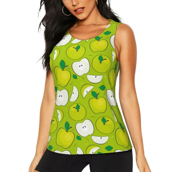 Disketp Green Apple Print Women's Workout Tank Top Sleeveless Gym Shirt Quick Dry Fitness Bodybuilding Sleeveless T Shirt-XX-Large