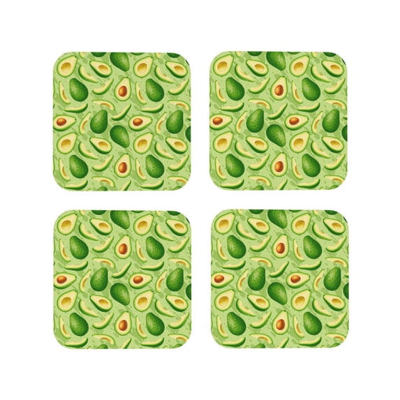 Disketp Green Avocado Funny Coasters,4 Pcs Leather Coasters with Holder, Perfect Housewarming Hostess Gifts,Protect Furniture from Water Marks Scratch and Damage-Square