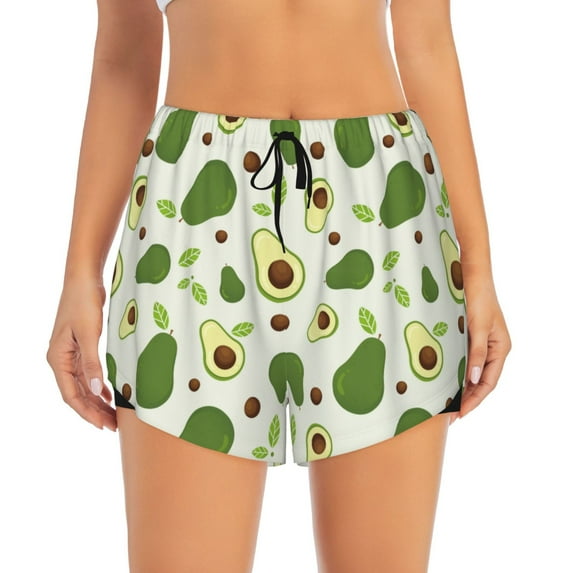 Disketp Green Avocado Print Women's Shorts Workout Shorts for Athletic Gym Running Shorts with Phone Pockets X-Large