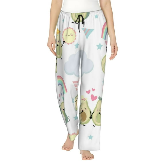 Disketp Green Blue Avocado Print Women'S Comfy Pajama Pants Casual Drawstring Palazzo Lounge Wide Leg Pants