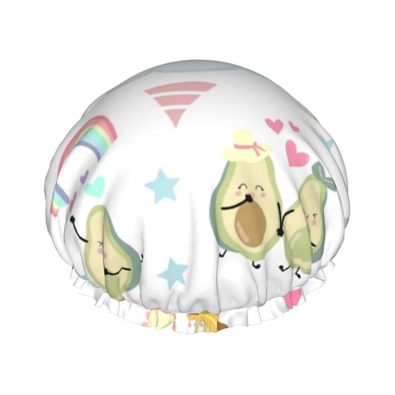 Disketp Green Blue Avocado Shower Caps,Reusable Shower Cap For Women, Double Layer Waterproof Hair Cap, Large Size For All Hair Lengths,For Girls Spa Home Salon Use