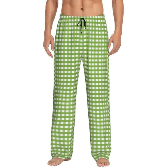 Disketp Green Gingham Men'S Pajama Pants - Ultra Soft Fleece Sleep And Lounge Pants (Size: S-Xxl)