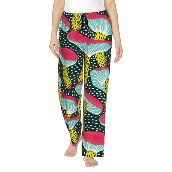 Disketp Green Mushroom Print Women'S Comfy Pajama Pants Casual Drawstring Palazzo Lounge Wide Leg Pants