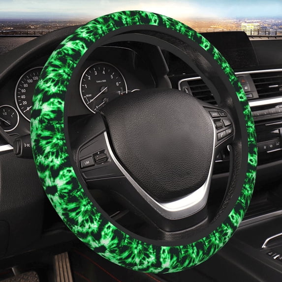 Disketp Green Tie Dye Elastic Microfiber Steering Wheel Cover for Truck,SUV,Cars,Universal 15 inch,Anti-Slip