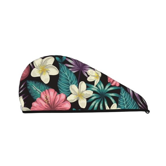 Disketp Green Tropical Leaves Microfiber Hair Towel Wrap,Hair Drying Towel With Button,Towel Turban,Head Towel To Dry Hair Quickly For Girls And Women