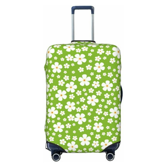 Disketp Green White Flowers Elastic Travel Luggage Cover Travel Suitcase Protective Cover For Trunk Case Apply To 18''-32'' Suitcase Cover-Large