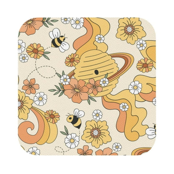 Disketp Groovy Floral Funny Coasters,6 Pcs Leather Coasters With Holder, Perfect Housewarming Hostess Gifts,Protect Furniture From Water Marks Scratch And Damage