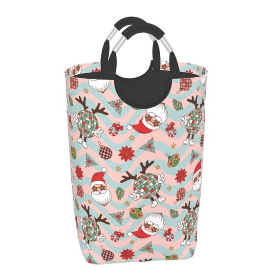 Disketp Groovy Retro Santa Square Laundry Bag Large Collapsible Dirty Clothes Bags With Handles Waterproof Essentials Storage For College Dorm, Family