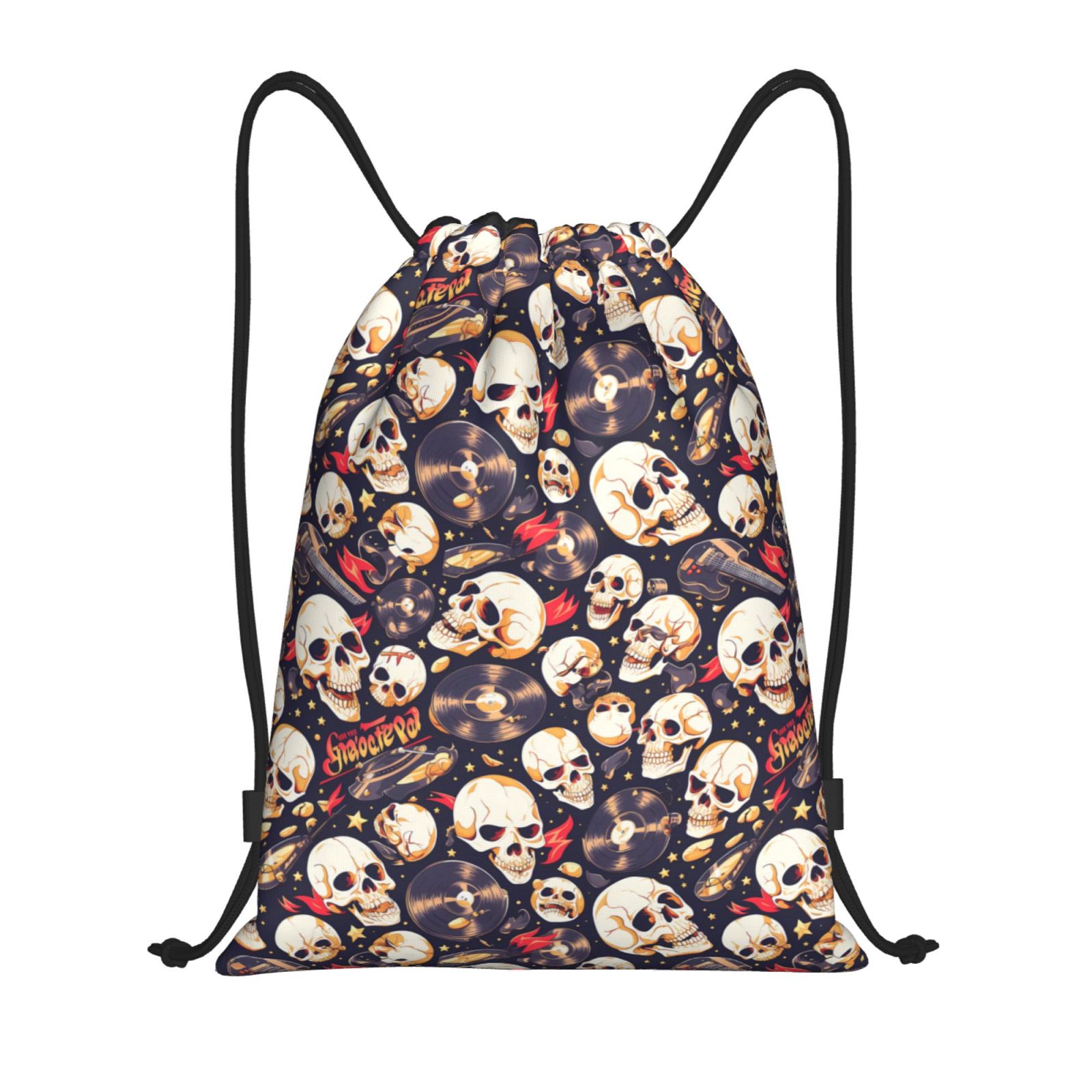 Disketp Guitar Skull record Drawstring Backpack Drawstring Gym Bags