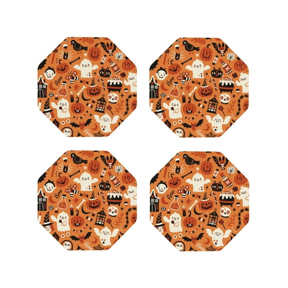 Disketp Halloween 2 Funny Coasters,4 Pcs Leather Coasters with Holder, Perfect Housewarming Hostess Gifts,Protect Furniture from Water Marks Scratch and Damage-Octagon
