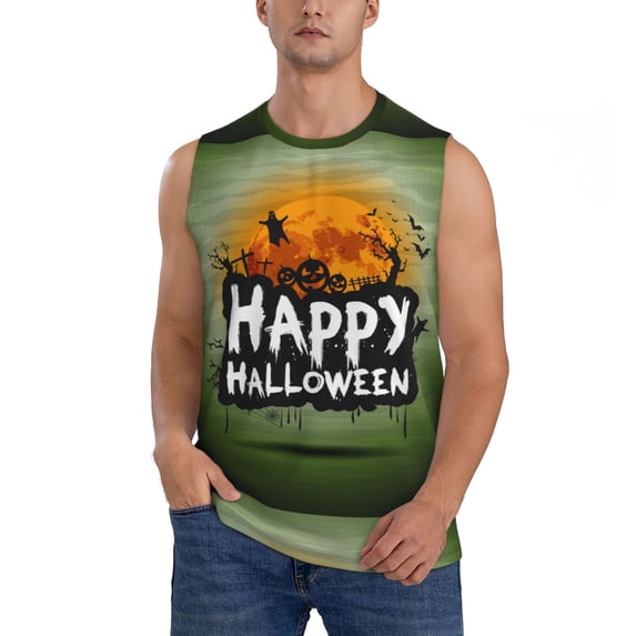 Disketp Halloween Night Sleeveless Tshirts For Men, Muscle Shirts For Men Dry Fit Tank Top-Large