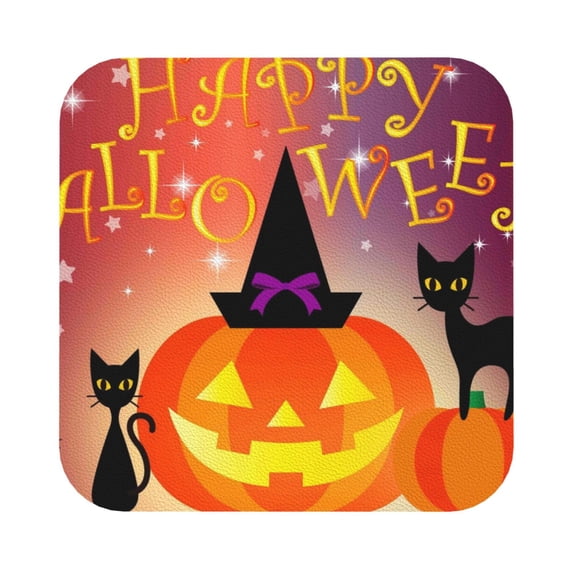 Disketp Halloween Pumpkin Funny Coasters,6 Pcs Leather Coasters With Holder, Perfect Housewarming Hostess Gifts,Protect Furniture From Water Marks Scratch And Damage