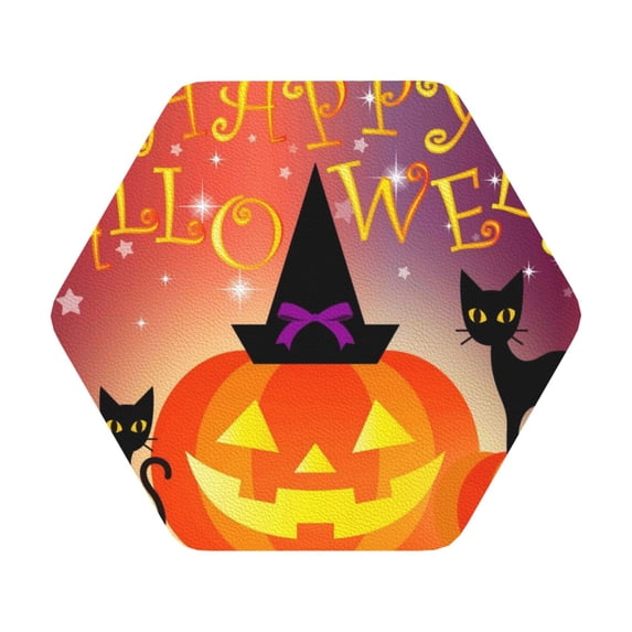 Disketp Halloween Pumpkin Funny Coasters,6 Pcs Leather Coasters With Holder, Perfect Housewarming Hostess Gifts,Protect Furniture From Water Marks Scratch And Damage