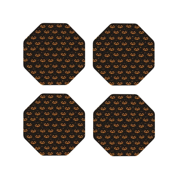 Disketp Halloween Pumpkins1 Funny Coasters,4 Pcs Leather Coasters with Holder, Perfect Housewarming Hostess Gifts,Protect Furniture from Water Marks Scratch and Damage-Octagon