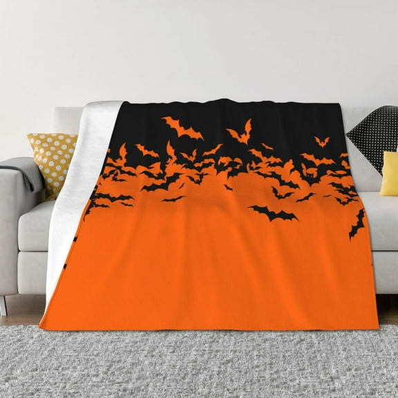 Disketp Halloween With Black Bats Flannel Blankets - Thick and Warm Blanket for Winter, Soft Fuzzy Plush King Blanket for All Seasons-